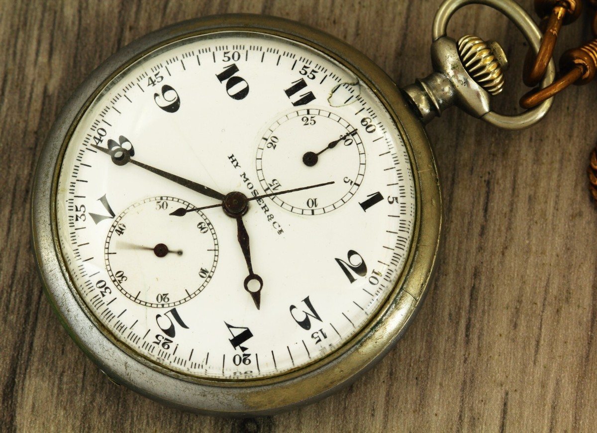 Henry Moser Hy Moser Cie chronograph open face antique mechanical pocket  watch