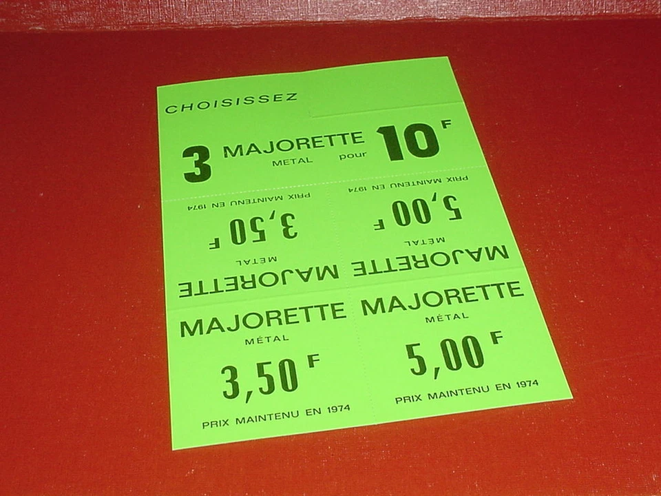 LOT 3 CHEVALETS PUB PROMO PRIX TARIF magasin revendeur MAJORETTE metal 1974 - Photo 3/4