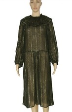 Ulla Johnson Shimmer Pattern Ruffle Long Sleeve Black Sheer Midi Dress New XS