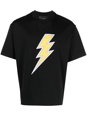 (NO CUSTOMS TAX) NEIL BARRETT black straight fit Thunderbolt t-shirt Size Medium