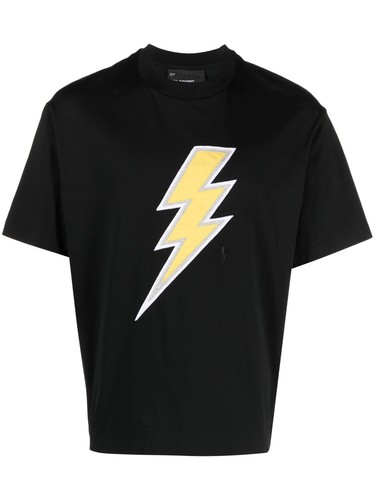 Neil Barrett, Authentic NEIL BARRETT black straight fit Thunderbolt t-shirt Size Medium NWT