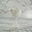 Vintage Fenton Spanish Lace Silver Crest White Milk Glass Pedestal Dish