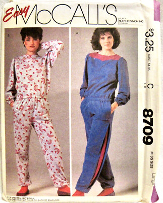 VINTAGE MCCALL PATTERN 8709 PULLOVER TOP PANTS STRETCH KNIT FABRIC ONLY SIZE L