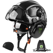 GREEN DEVIL Hard Hat Safety Helmet with Visor and One Size Fits Most, Black 