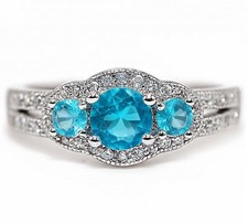 1CT Aquamarine  White Topaz 925 Solid Sterling Silver Ring Jewelry Sz 8