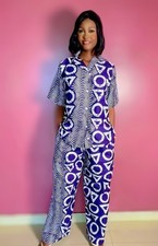 Women's African Print Modern Ankara 2pc Top and Pant Large Size Set