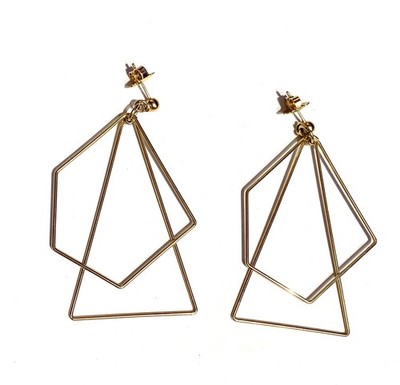 eSBe Geometric Hollow Out Double Loop Earrings Gold Tone EUC