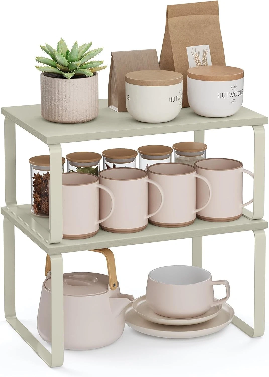 Spice Rack, Set of 2 Cupboard Shelf Organisers, Expandable Kitchen Shelf Organis