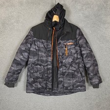 ZeroXposur Puffer Jacket Kids 10/12 Gray Camo Excellent Hooded Fleece Lined