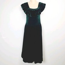 Hill House Nap Dress Green Velvet  Smocked Ruffle Neckline Midi S Cottagecore