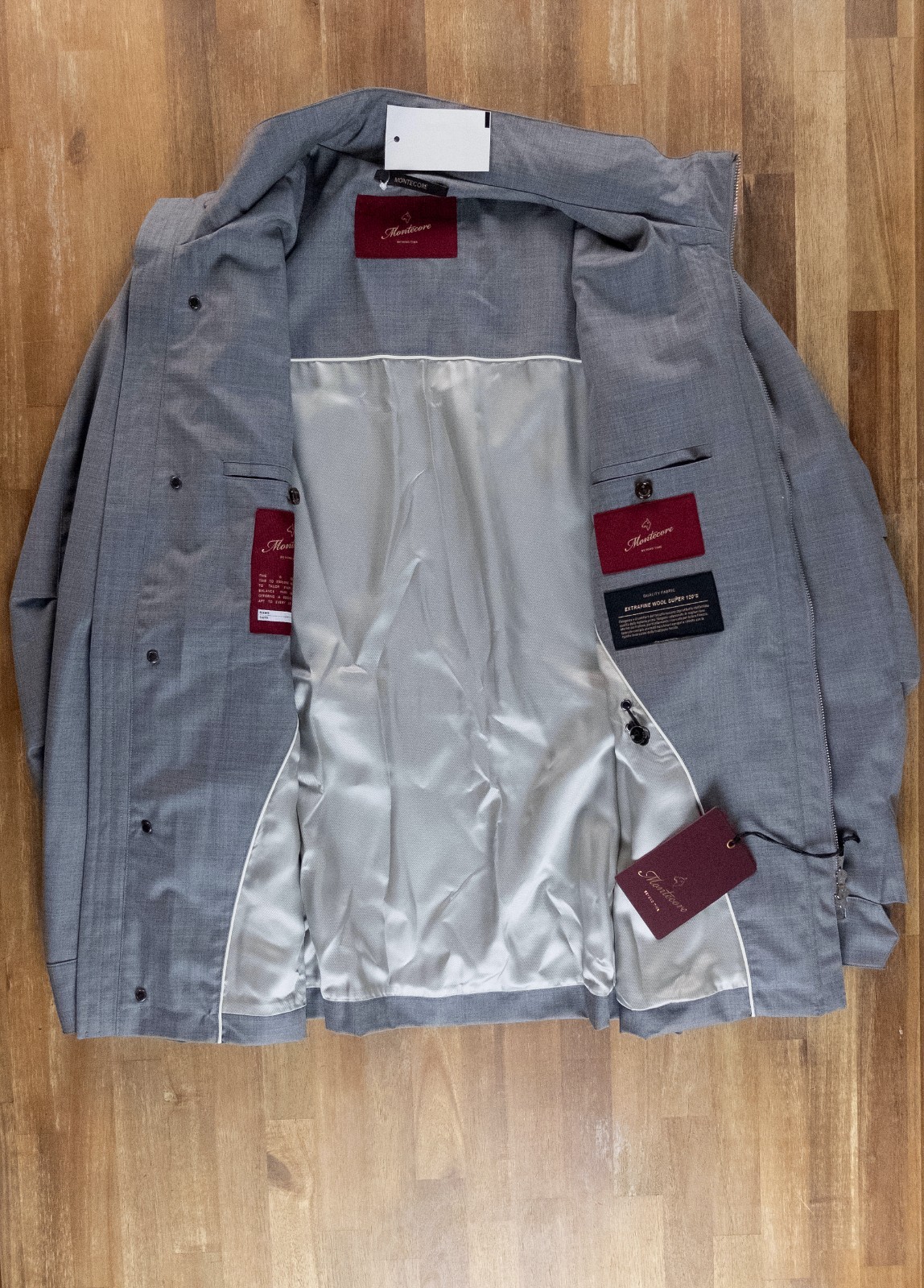(NO CUSTOMS TAX) MONTECORE Italy gray hooded wool jacket Size XXL authentic image 9