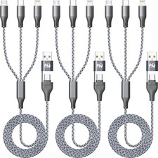 Multi Charging Cable 4FT 3Pack 3 in 1 Apple MFi Certified Braided Cord Fast