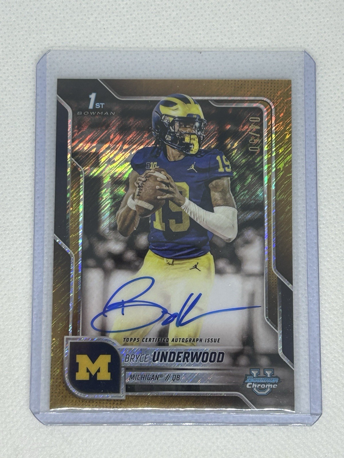 2025 Bowman Chrome U Bryce Underwood 1st Gold Shimmer On-Card Auto 04/50 BCA-BUN