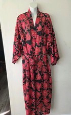 Victorias Secret Robe M/L semi sheer floral red/black long gold label Romantic