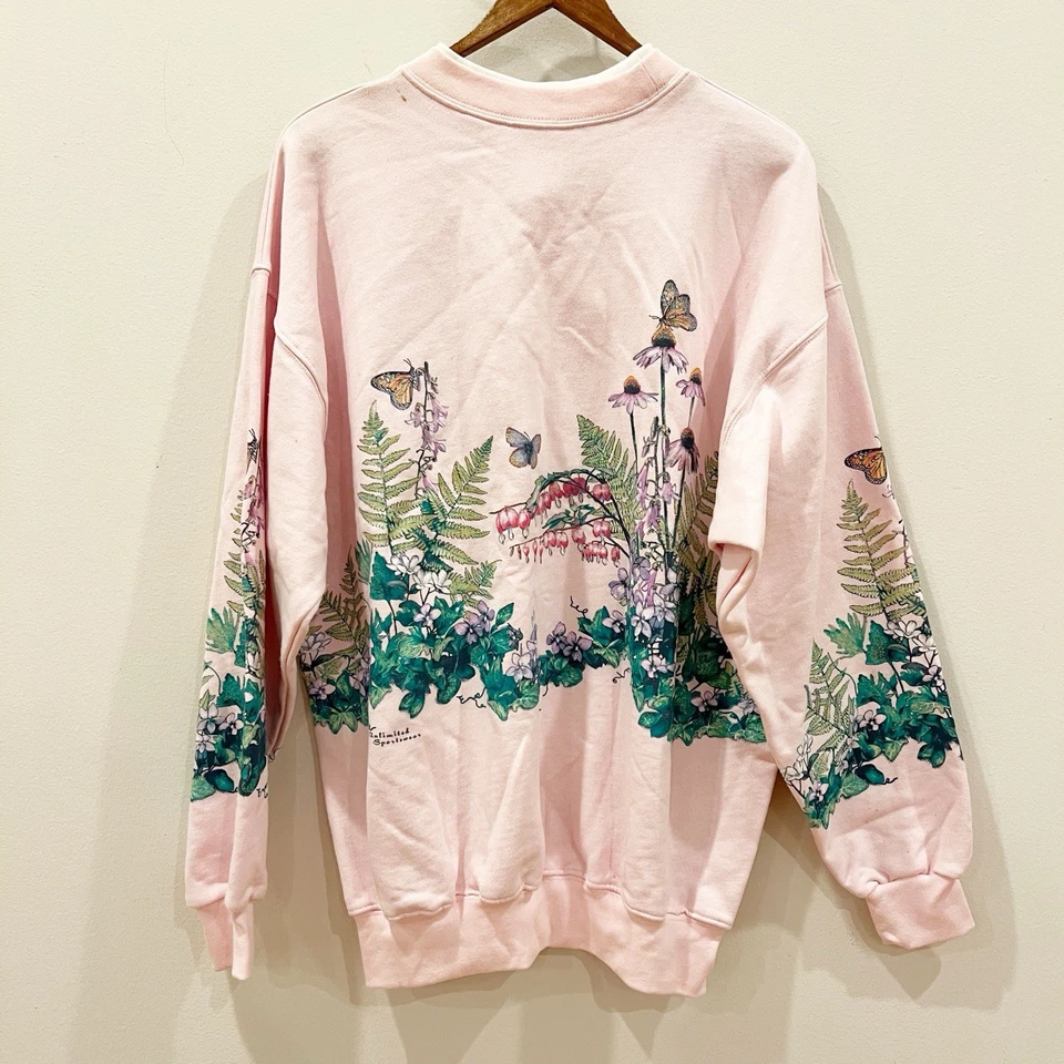Sudadera Vintage Art Unlimited Mujer Grande Rosa Flores Mariposas Jardín Foto 2 de 4