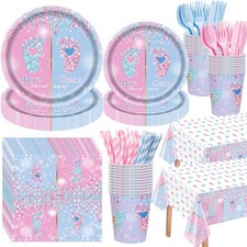 452 Pcs Gender Reveal Party Decoration for 50 Guests, Boy or Girl Paper Plate...