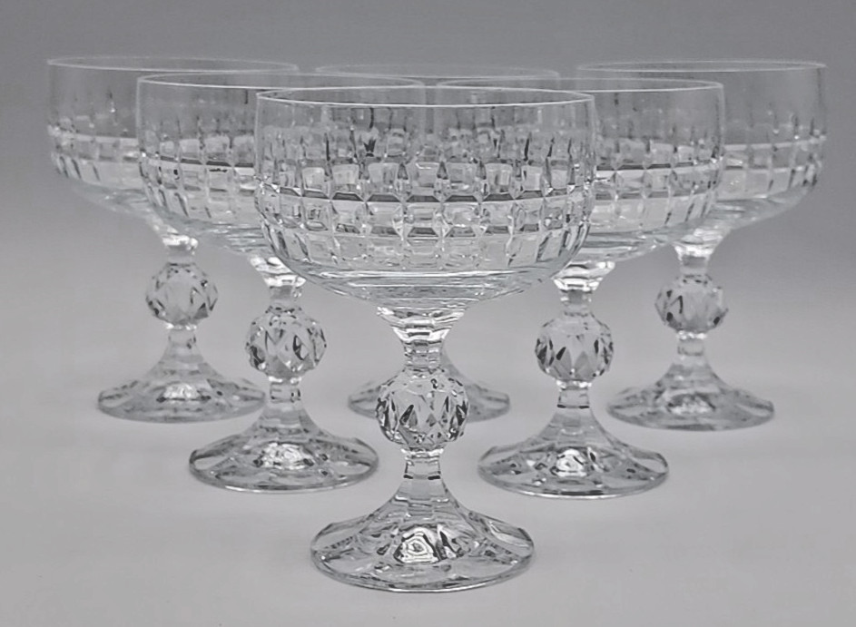 Bohemia Crystal Crystalex Belfast Pattern Champagne Coupe Sherbet 4 7/8"   Set/6