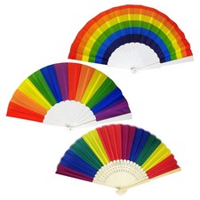 Large Rainbow Folding Hand Fan Colorful Painted Bamboo Handheld Fan Gift
