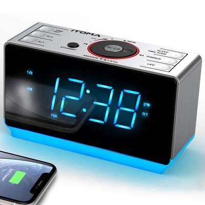 iTOMA Alarm Clock Radio with Bluetooth Standard, Ice Blue Led Display