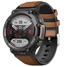 Lamshaw Compatible with Amazfit T-Rex 2 Band, Leather 220 millimeters, Brown