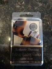 Reading Glasses  2.75  Compact Folding Unisex Gold Metal Tortoise Shell Case