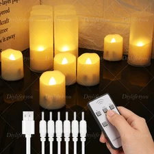 6PCS Rechargeable Flameless Flickering LED Candles Tea Lights with Timer Remote