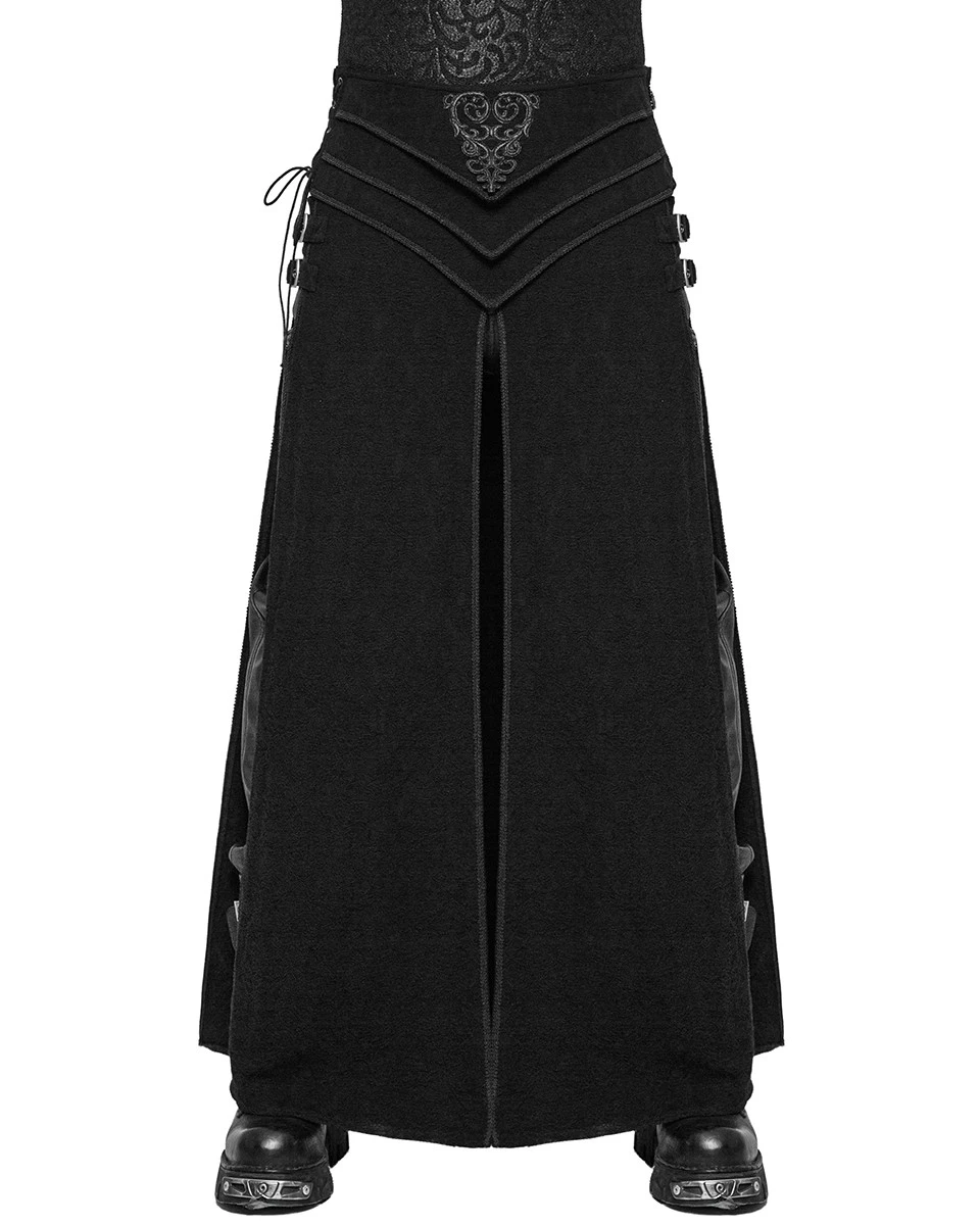 Falda larga gótica Punk Rave para hombre falda escocesa negra brocado Steampunk Dieselpunk LARP