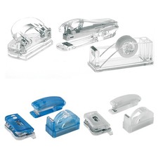 Acryl Büro-Set: Locher, Tacker & Tischabroller - Glasklar oder Gefrostet | 3-tlg