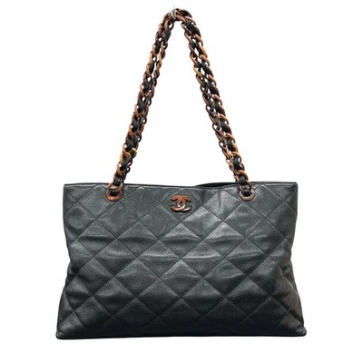 Chanel Wood Chain Tote Bag Coco No. 6 Leather Plastic Black Brown