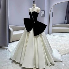 Black White Puffy Wedding Dresses Off Shoulder Velvet Crystals Evening Dress