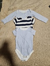 Nutmeg 2 Pack Cotton Jersey Baby Bodysuits 18-24M Blue/White Stripe Short Sleeve