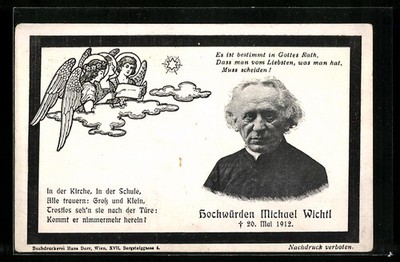 Postcard reverend Michael Wichtl, d. 1912, Angel on a Cloud 