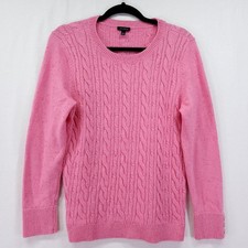 Talbots Button Cuff Cable Knit Tweed Sweater Size Large Pink