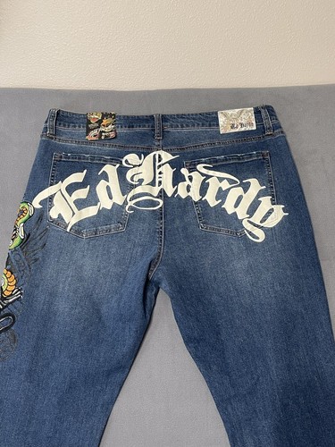 Ed Hardy Slim Fit Jeans Mens 38 x 33 Embroidered Panther Snake Retro Y2K NWT - Picture 6 of 10