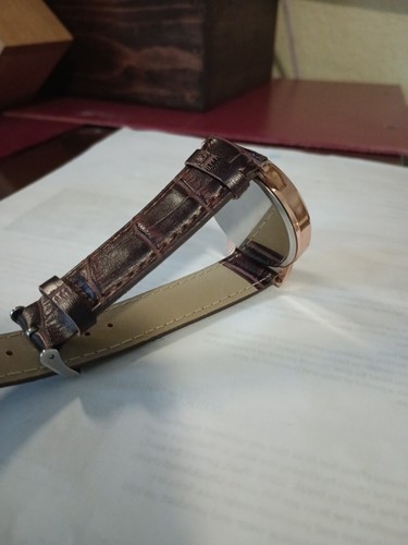 Meibo Mens Rose Gold Tone Quartz Watch Leather Strap 9.5” Working New Battery - Picture 9 of 12