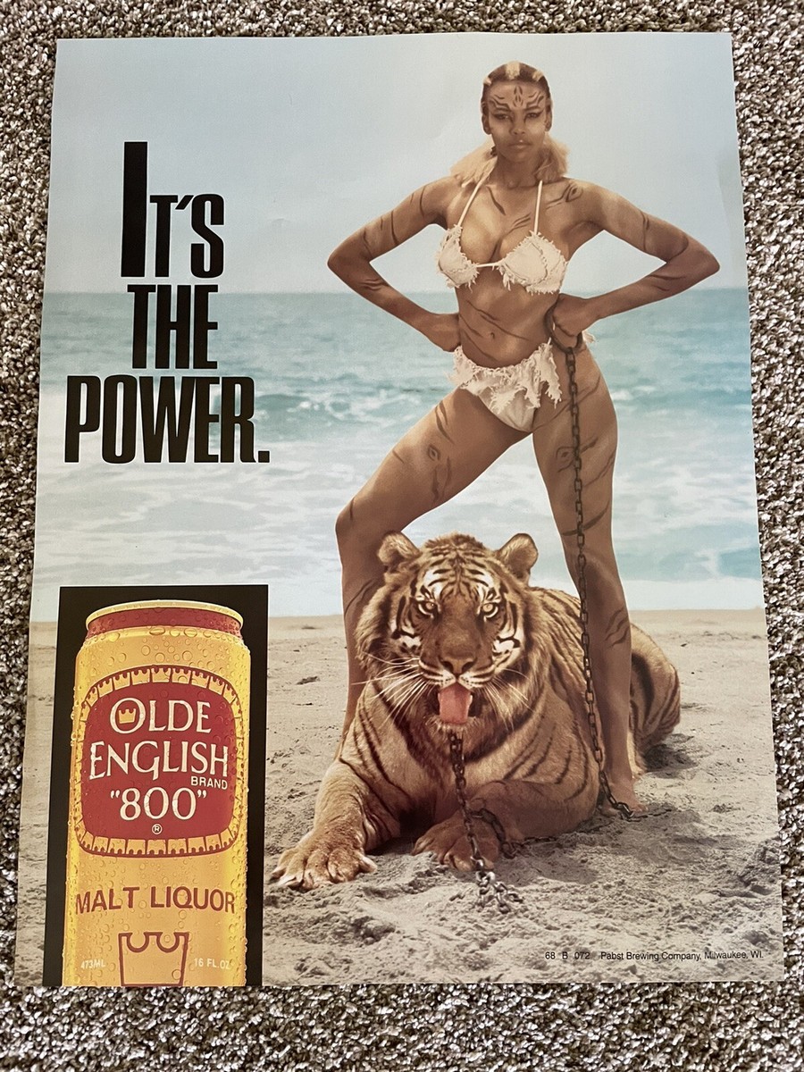 Olde English 800 Malt Liquor Poster Ad Girl Sexy Girl & Tiger 80's