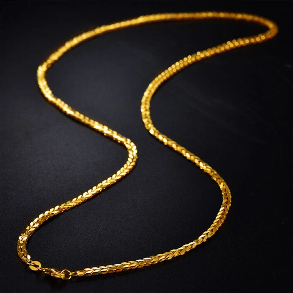 Pure 999 24K Yellow Gold Chain Women Ear of Wheat Link 2.8mm 5G Crafts  Necklace