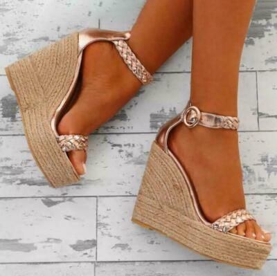 Womens Fashion Wedge Heels Ankle Strap Platform Sandals High Heel Summer  Shoes - Main Image