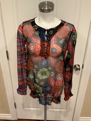 Desigual Multicolor Floral Patterned, Long Sleeve Shirt, Size Small