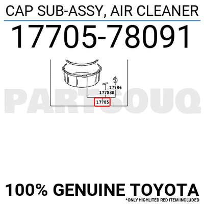 1770578091 Genuine Toyota CAP SUB-ASSY, AIR CLEANER 17705-78091 | eBay
