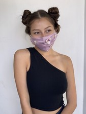 Washable100 Mulberry Silk Purple Face Mask with Crystals, adjustable Breathable