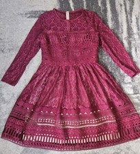 ASOS Women's Lace Skater Fit & Flare Dress Red Burgundy Size 8