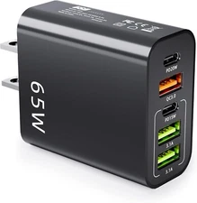 USB Charger, 65 W USB Charger, with 5 USB Port - 3USB + 2 PD Fast Wall Charger