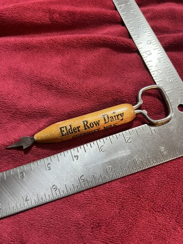 Abridor de lecheros Guernsey de madera de colección, lechería Elder Row en Omro, WI.  Teléfono 57-R. - Imagen 1 de 8