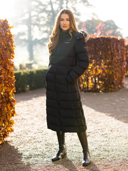 long black fitted puffer coat