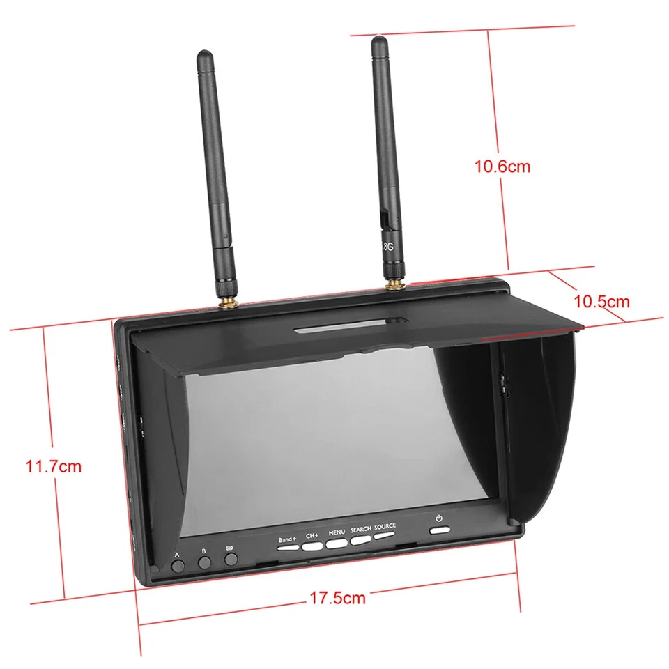 FPV Monitor with DVR 5.8G 40CH 7 In Screen Dual Diversity Receiver for FPV Drone - Image 2 of 4