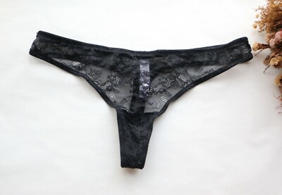 Women Sexy Thongs Floral Mesh T-Back Underwear G-string Knickers Black XS-S-M-L