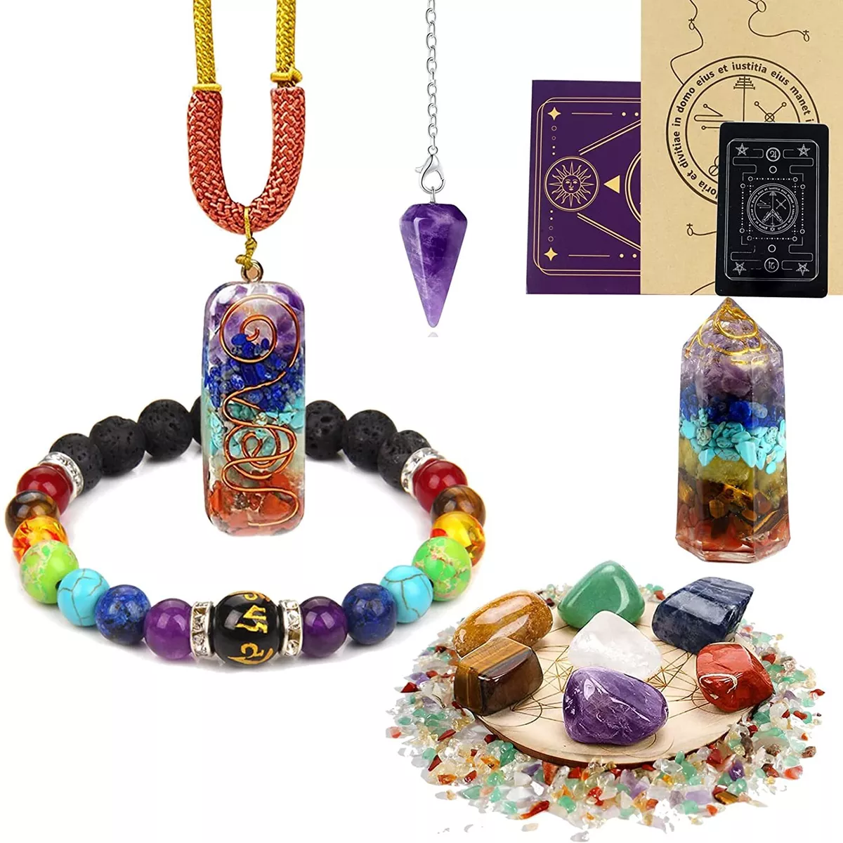 Yous Auto Healing Crystals Set for Beginners Natural Chakra Stones Set with  Gift Box Pendant and Bracelet Crystals and Gemstones Healing Set for