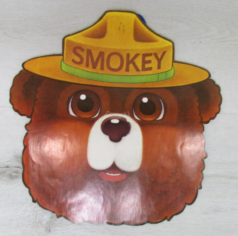Vintage SMOKEY the BEAR and FRIENDS MASKS: Smokey, Fire, Tree 12" Paper Masks - Image 2 of 4
