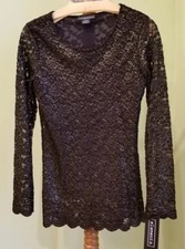 New Women's Top By Element Z Golden/Black Soft Lace Fabric, Small, Made in USA